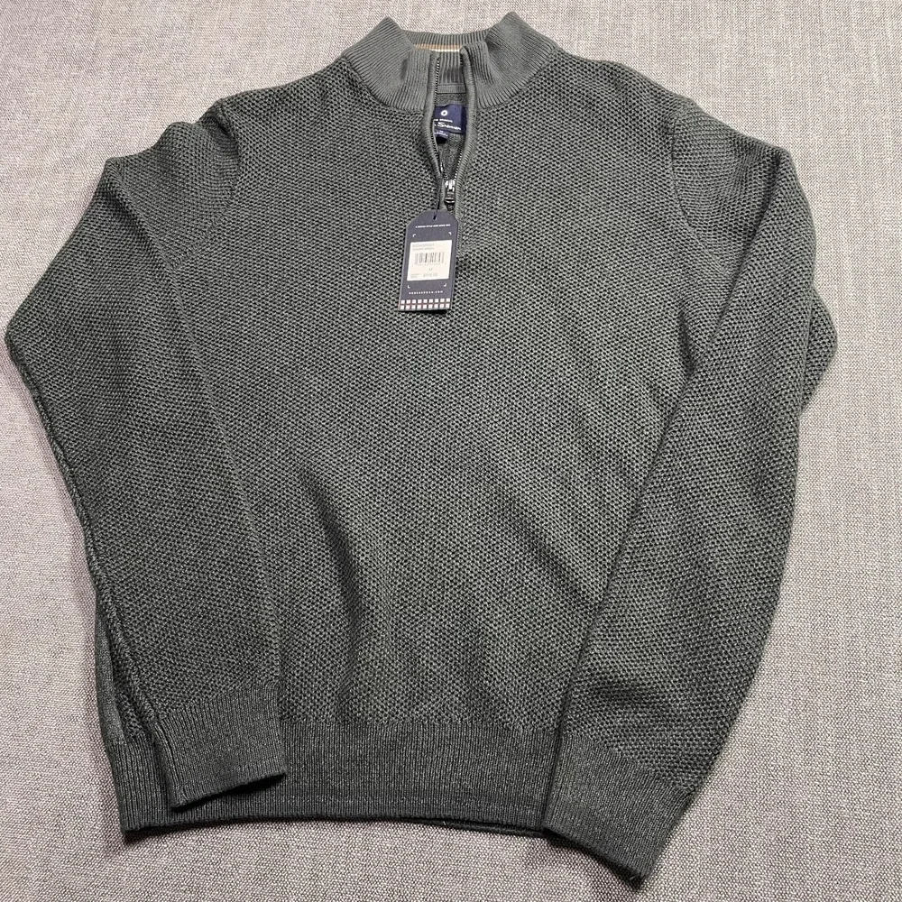 Ben Sherman Mens Canopy Green Open Knit Mock Neck Quarter Zip Sweater BS34SR031